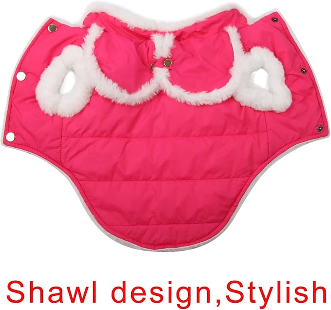 Shawl Design Fleece Lined Warm Dog Jacket for Winter Cold Weather,Soft Windproof Medium Dog Coat,Pink L