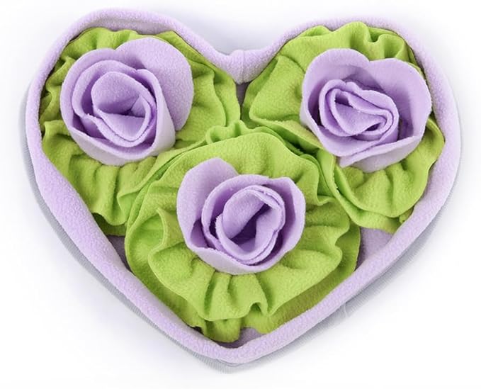 Heart-Shaped Rose Snuffle Mat for Dogs and Cats, Washable Pet Nose Work Mat, Interactive Feeding Mat to Relieve Boredom and Stress (V11)