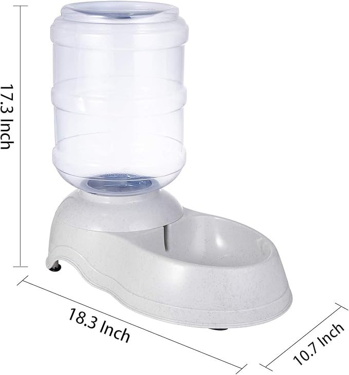 Pet Water Drinking Fountain Automatic Gravity Dispenser Station Self Replenish Animal Waterer Dog Cat Large Capacity Fresh Drinking System Plastic Bottle Reservoir Bowl Stand (3 Gallon)