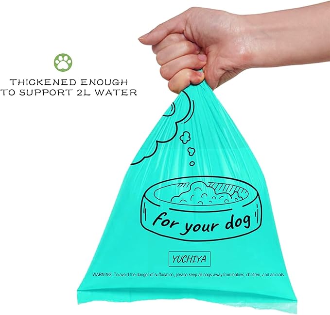 Dog Poop Pickup Bags Holder Dispenser with Leak-Proof Scented Doggy Waste Bags and Carabiner with Safety Lock Plus Hook and Loop Fastener Never Loose on Leash Lead Again (1 Holder 195 Bags, Green)