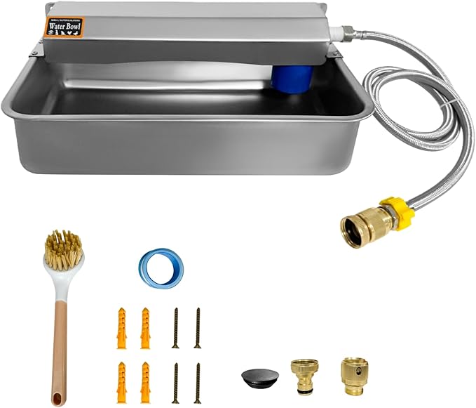 Automatic Dog Water Dispenser 2 Gallon/256 oz Stainless Steel Water Bowl with 3/4'' Brass Adapter Auto-Fill Wide Mouth Waterer Feeder Indoor and Outdoor Dog Waterer Feeder Fit 3/4'' GHT Faucet