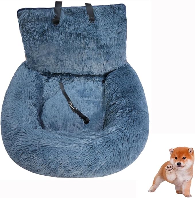 Dog Car Seat with Seat Belt Car Seat Dog Bed, Furry Safety Seat for Large and Small Dogs, Travel Pet Bed with Thick Cushions (Dark Gray, 60×60cm)
