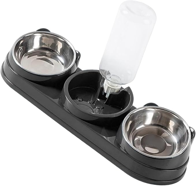 Tilted Double Bowl Pet Feeder with Automatic Waterer Elevated Design for Dogs Cats Daily Feeding Essentials Pet Feeding Bowl