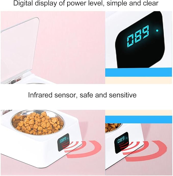 Infrared Sensor Cat Feeder, Automatic Cat Feeder, Open Lid Pet Feeder with Auto Cover Removable Bowl Battery Powered Intelligent Automatic Opening Lid Dog