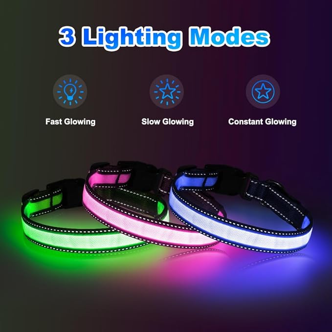 LED Dog Collar, Light Up Dog Collar Adjustable USB Rechargeable High Visibility Dog Light Glowing Pet Collars for Small Medium Large Dogs (Blue, M)