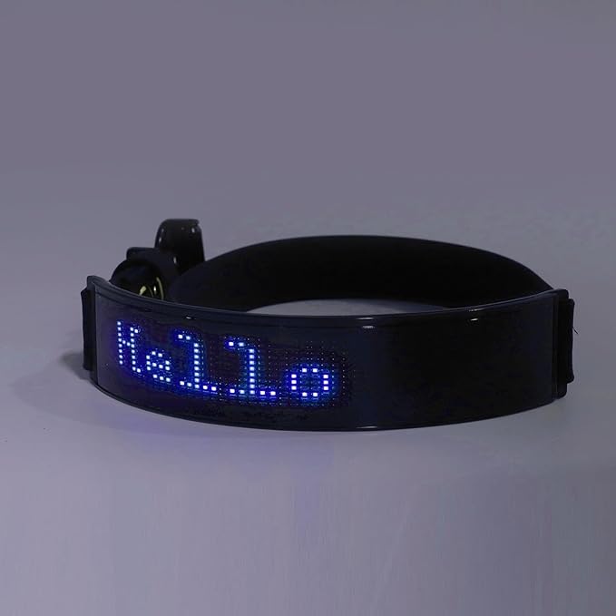 LED Dog Collar Smart DIY Screen Fashionable Rechargeable Light Up Dog Collar Glow in The Dark Pet Necklace (Blue Light)
