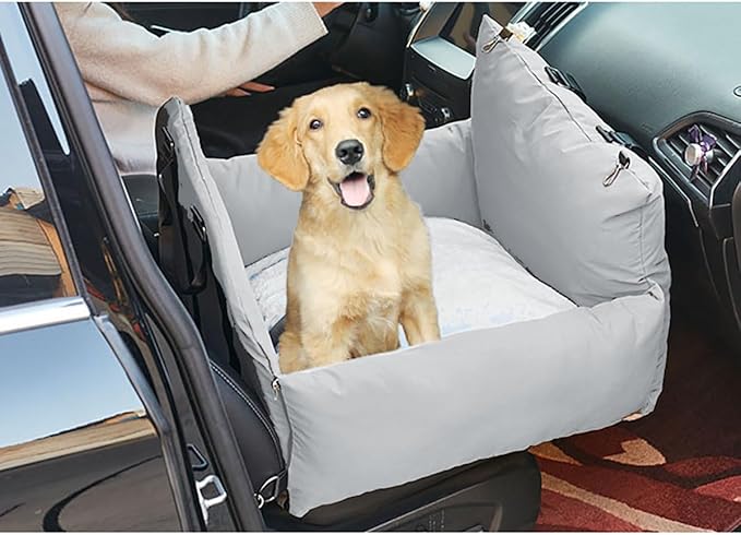 MANON ROSA Dog Car Seat Booster Sofa Cushion Travel Bed Pet Detachable & Washable Carrier Bag with Clip-On Safety Leash for Small & Medium Dogs (Light Gray)