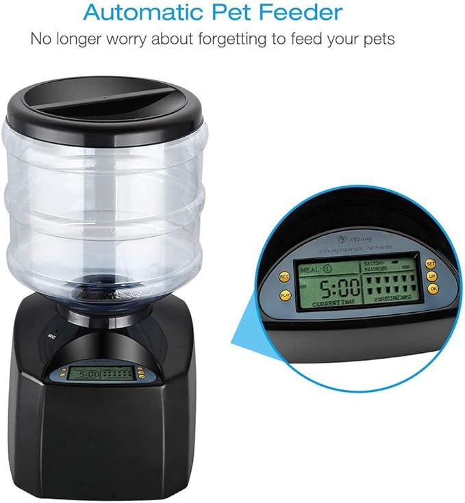 Automatic Cat Feeder, Smart Feeder,5.5 Liter Pet Food Dispenser Digital Programmable Timer,Voice Recording Up to 3 Meals for Small Medium Large Cats Dogs Pets