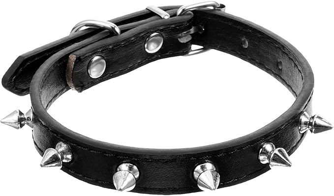 Rivet Dog Collar Small Size 1.5cm Sturdy Leather Pet Neck Collar with Spikes for Puppies and Cats for Walking and Training