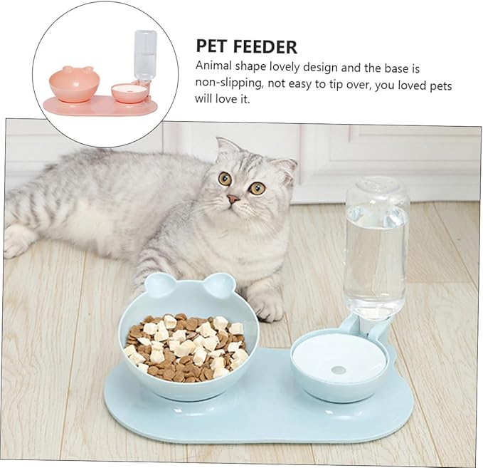 balacoo 1pc Pet Double Feeder Non- Base Detachable Design for Easy Cleaning Elevated for Cats Dogs Random Color Automatic Water Food Bowl Practical Steady Feeding
