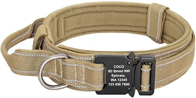 Military Tactical Pet Dog Collar Personalized Custom Nylon Reflective Small Medium Large Dog Collars Engraved ID Name Adjustable Yellow L