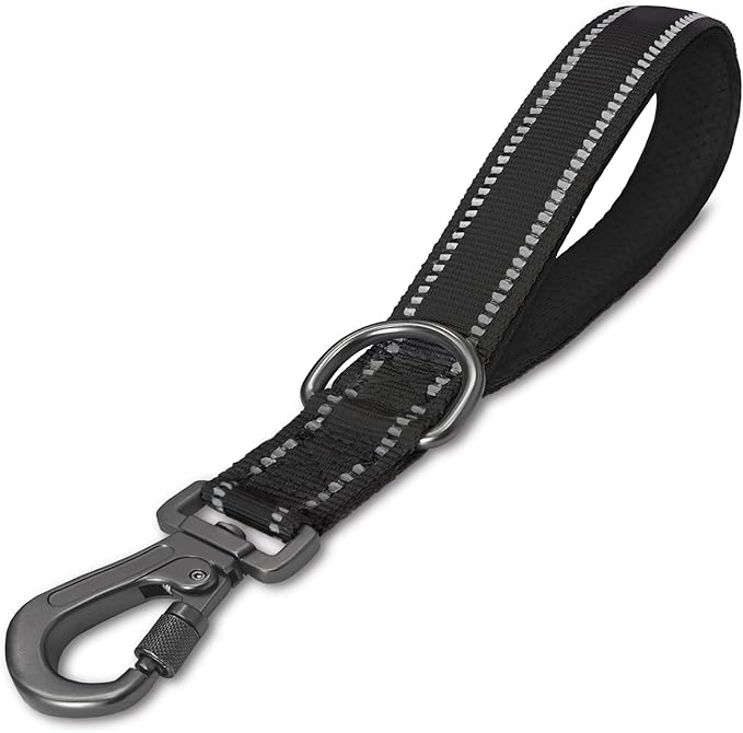 New 12'' Short Dog Leash, Reflective Nylon Padded Handle, Heavy Duty Strong Traffic Leash with Carabiner Clip, Perfect for Large or Medium Dogs (Black, 12 Inch)