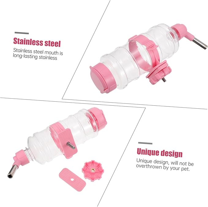 1pc Hanging Pet Water Dispenser Animal Water Bottle for Bunny Pink Feeding Bowl Automatic Feeder