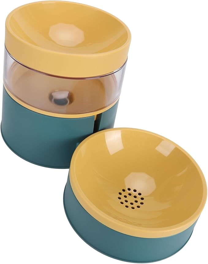 Dog Food Water Bowl Water Dispenser, Pet Double Bowl Water Dispenser Anti Tip Versatile Neck for Home (Green)