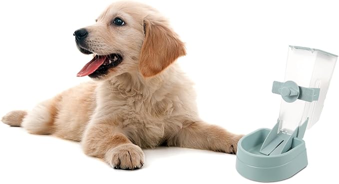 YARNOW 2l Automatic Hanging Dog Feeder Bowl Pet Food Dispenser for Crate Use in Blue, Puppy Feeding Station with Gravity-Feed Design for Small to Medium Dogs