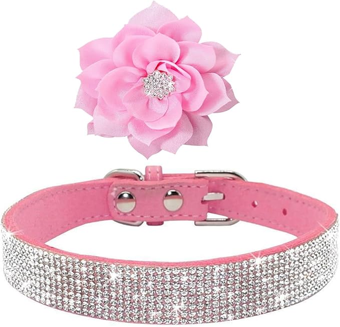 Cute Dog Collar with Bling Rhinestone, Fancy Crystal Diamond Glitter Pretty Jewel Soft Cat Collars for Small Medium Large Breed Dogs Girl Female Pet Puppy Kitten Terrier (XS, Pink2)