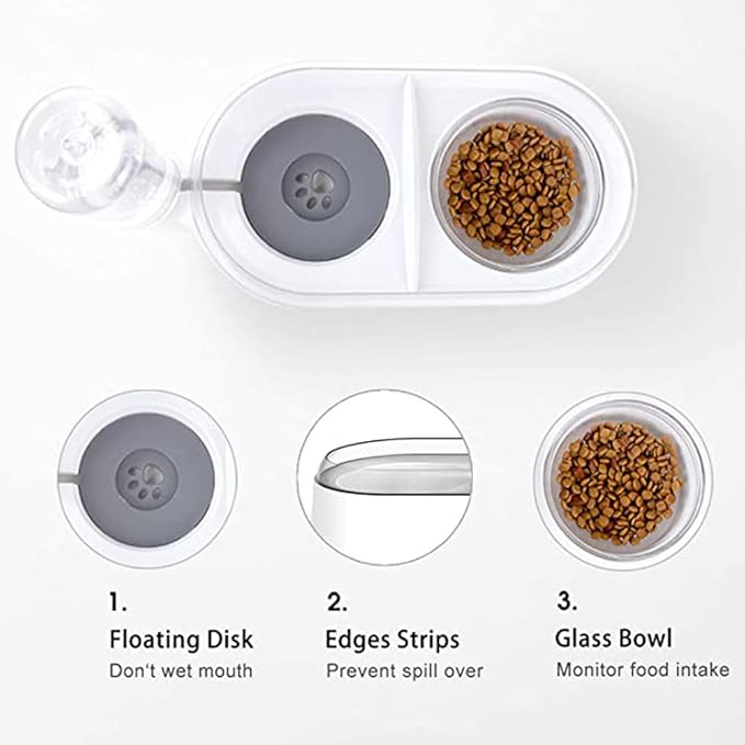 Double Dog Cat Bowls,Pets Water and Food Bowl Set,Pet Automatic Water Dispenser,Detachable Dog Glass Feeder Bowl No-Spill Pet Food Water Bowls Bottle for Small Or Medium Size Dogs Cats