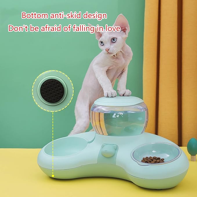 Indoor Dogs Double Feeding Bowls and Automatic Water Dispenser Pet Eating Drinking Pet Dogs Bowls Multi-Color Can Choose