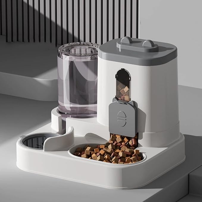 2-in-1 Automatic Feeder & Water Dispenser, Automatic Dog Water Dispenser for Small to Medium Dogs Cats, Large Capacity (Grey)