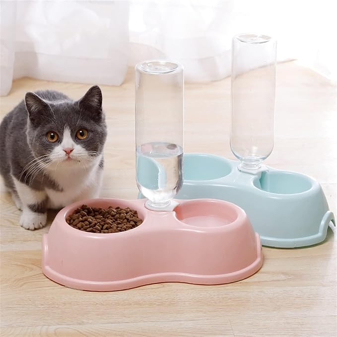 Automatic Pet Feeder & Water Dispenser, Cat Food & Dog Bowl Set, Non-Slip (Blue)