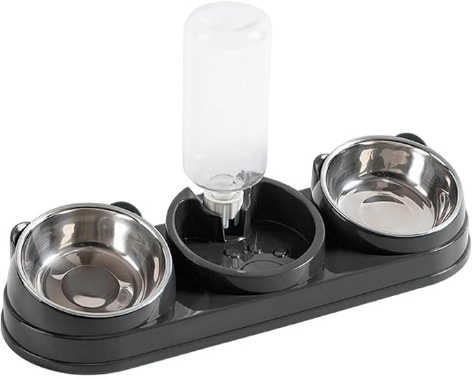 Double Bowl Pet Food Water Dish Feeder for Dog Cats Daily Feeding with Automatic Dispenser for Dry Wet Double Bowl Feeder