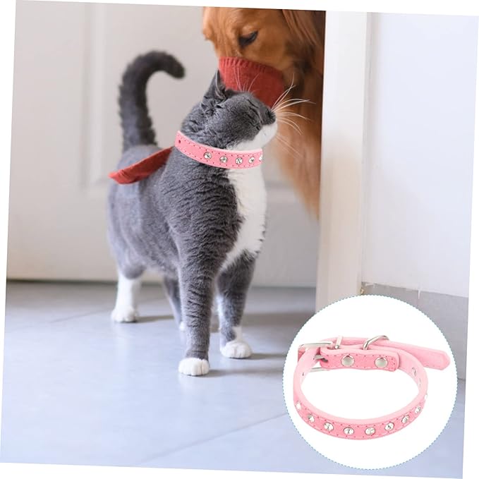 BESPORTBLE Adjustable Rhinestone Pet Dog Collar Pu Leather Neck Accessory for Cats and Dogs for Daily Wear Parties and Special Occasions
