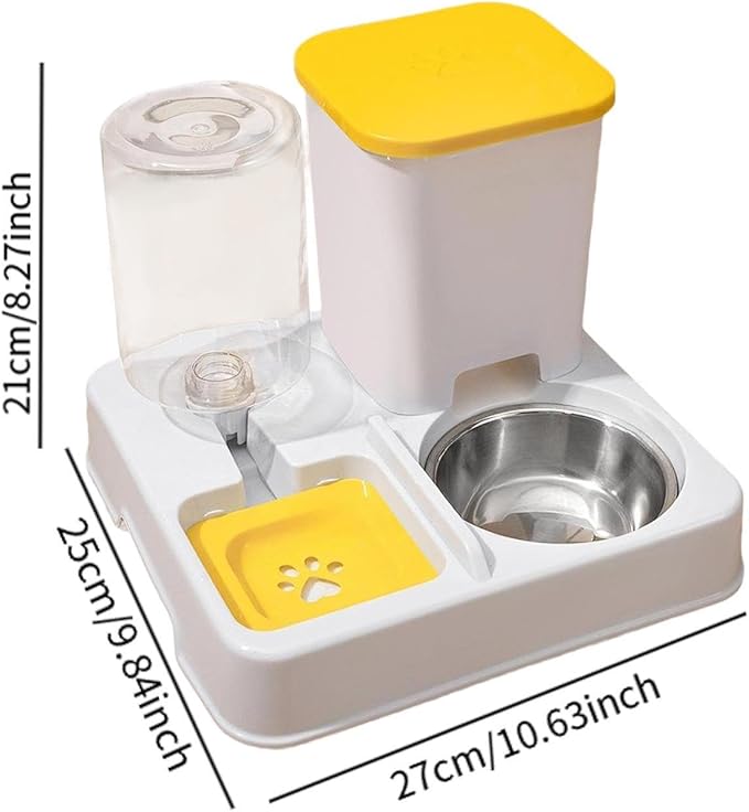 Automatic Dog Cat Feeder Dry and Wet Separation Smooth Surface Removable Eating and Drinking Bowl for Dogs Small Animal Puppy- Yellow White