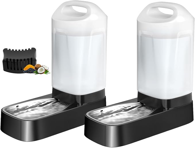 Automatic Dog Water Bowl Dispenser with Filter - 2.4 Gal Large Gravity Auto Pet Water Feeder Waterer with Stainless Steel Bowl & Easy Carry Handle for Dog Cat Multi Pet Use