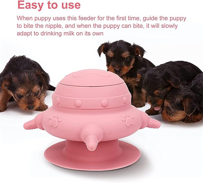 Puppy Feeder for Multiple Puppies, 240ml Silicone Puppy Milk Feeder Bowl with 4 Teats, Puppy Bottles Feeding Station for Nursing Kittens, Puppies, Rabbits(1 Puppy Feeder+2 Nipples+2 Syringes+1 Brush)