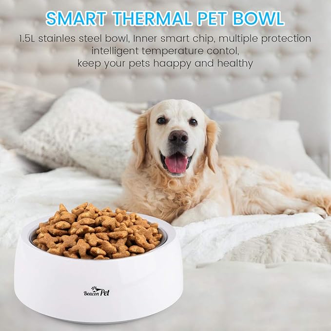 Beacon Pet Heated Bowl 1.5L - Winter Dog and Cat Food Container, Constant Temperature Water Feeder, Automatic Stainless Steel Cage Feeder