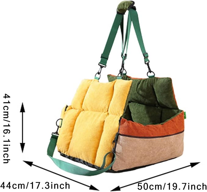 Small Dog Car Seat - Soft Portable 2 in 1 Pet Cushion with Pockets and Seatbelt, Large Cat Carrier, Travel Pet Booster for Truck SUV Back Front Road Trip Daily Commute Puppy Indoor Golf Cart Outing