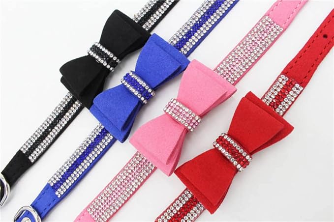 Puppy Dog Collar with Rhinestone Bow Knot Crystal Diamond Colorful Bling Girl Cat Collars XS Small Medium Large