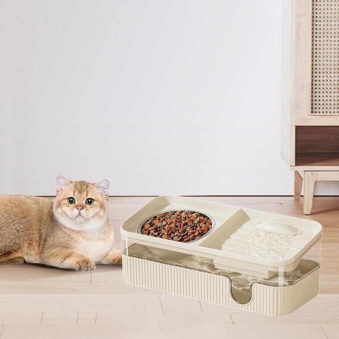 Cats Dog Water and Food Feeder,Pet Supplies,Pet Water Dispenser, Pet Automatic Feeder,Pet Watering Dispenser Puppy, Cream