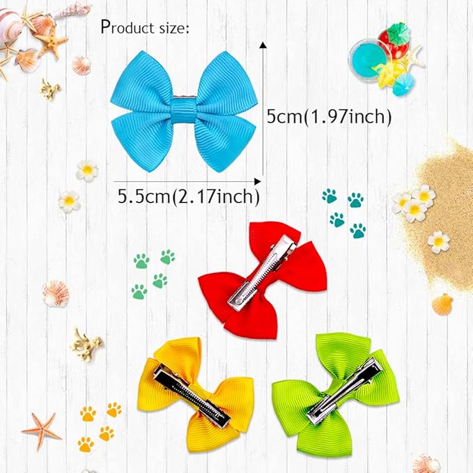 Solid Color Dog Bows Clips, Bulk 40pcs Dog Hair Bows with Metal Clips for Small Medium Dogs Ribbon Material, Mix Handmade Puppy Doggie Barrettes for Dog Hair Grooming Accessories