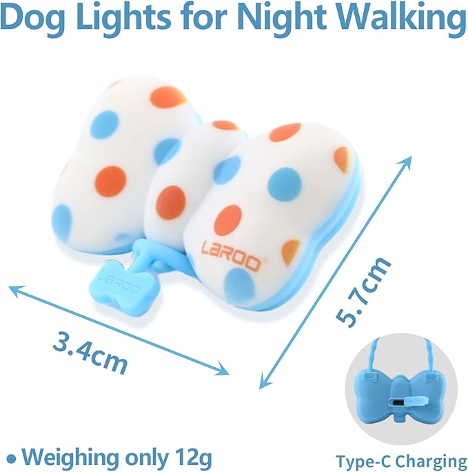 LaRoo Dog Collar Lights for Night Walking,USB-C Rechargeable Dog Lights，Only 12g for Small Dogs, 3 Modes Colored Lights,Waterproof LED Collar Charm for Nighttime Running,Pet Camping Essentials(Blue)