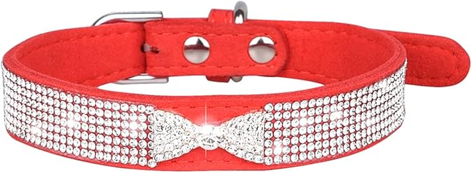Cute Dog Collar with Bling Rhinestone, Fancy Crystal Diamond Glitter Pretty Jewel Soft Cat Collars for Small Medium Large Breed Dogs Girl Female Pet Puppy Kitten Terrier (XS, Red4)