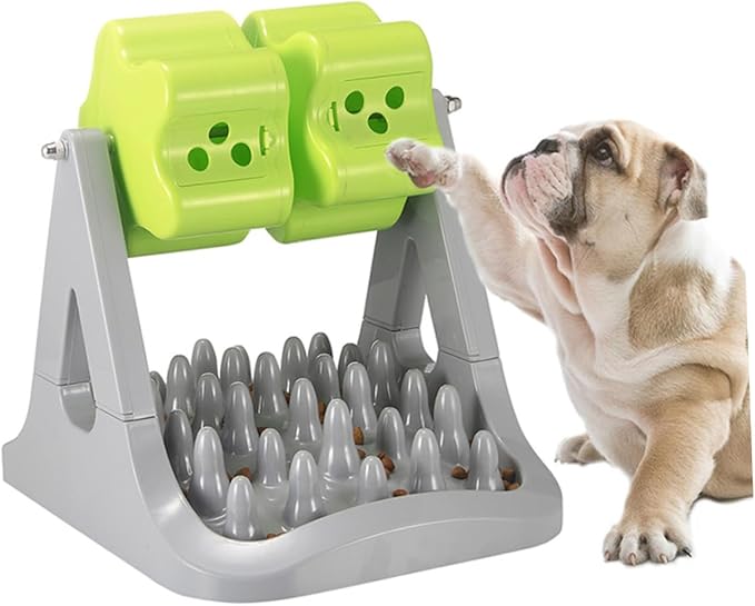 Automatic Rotating Dog Food Dispenser with -Slip Base Choking Prevention Pet Feeder for Convenient Feeding and Training Gray Dog Breeds