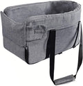 Center Console Dog Car Seat with Safety Strap Soft Cotton Cushion Detachable Armrest Pet Seat for Small Dogs Cats Under 14lbs Portable Travel Bag for Cars SUVs (Light Grey)