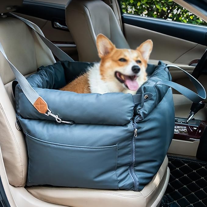 Leather Pet Car Seat for Citroen C4 Sedan Coupe Hatchback Non-Slip Removable Waterproof Scratch-Resistant Easy to Clean Camping with Safety Belt Car Accessories,Dark Blue
