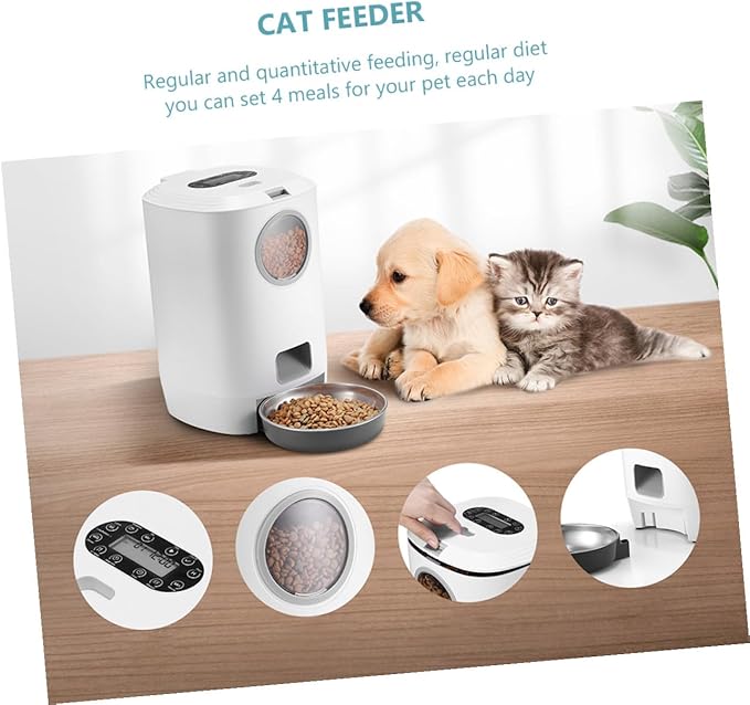 Automatic Pet Feeder with Voice Recording for Cats Dogs Rabbits Programmable Auto Food Dispenser Capacity Bite-Resistant Safe Feeding Device for Busy Pet Owners