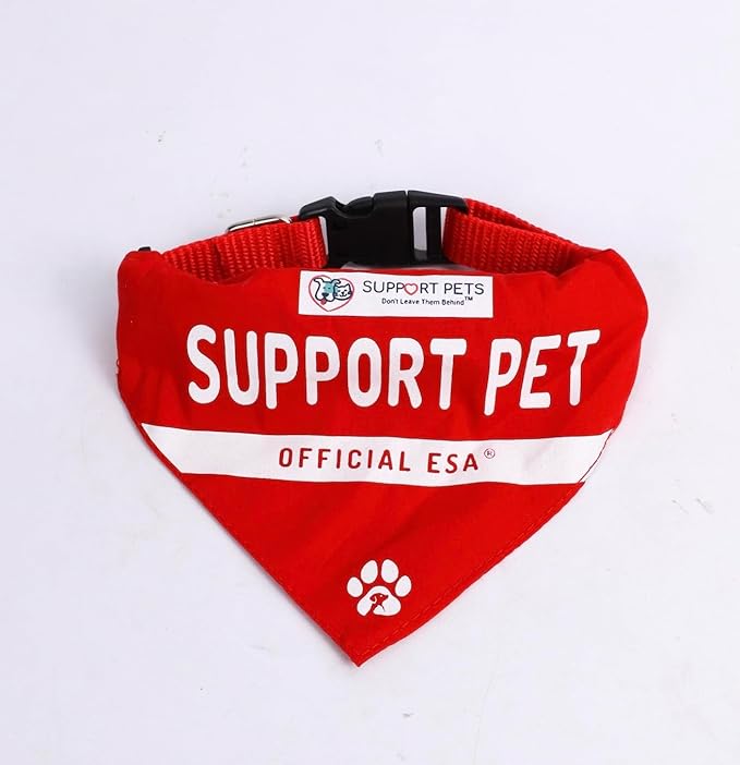 Support Pets Reversible ESA & PSD Pet Bandana – Printed Identification Scarf with “Support Pet” & Service Pet – Comfortable Cotton Bandana – Red ESA/PSD Accessory
