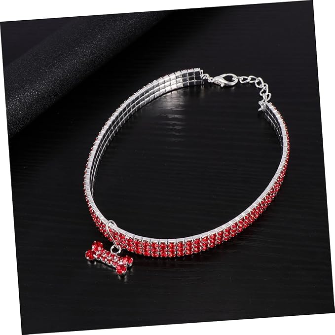 BESPORTBLE Rhinestone Pet Dog Collar Adjustable Buckle Red Crystal Dog Necklace Medium Size Luxury Pet Supplies