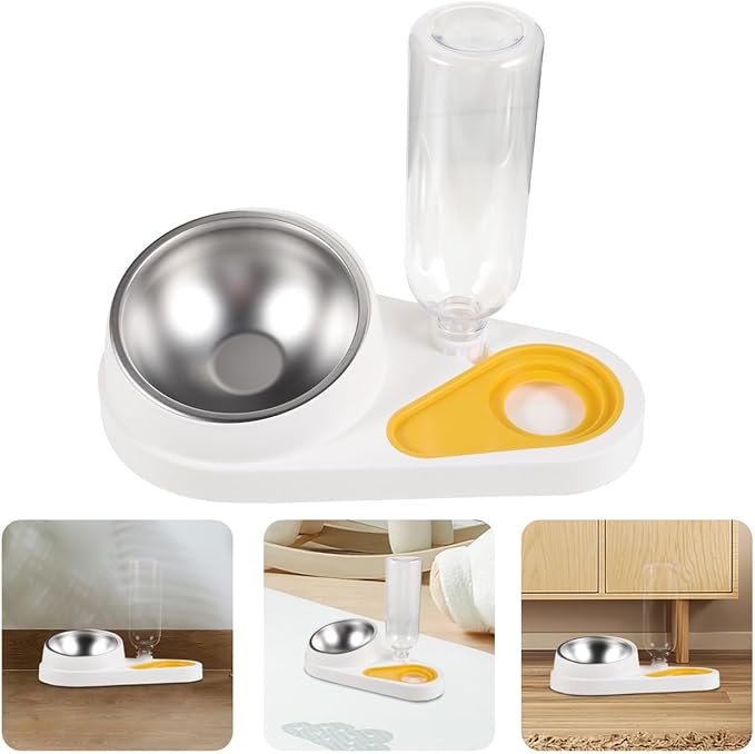 Automatic Pet Food and Water Feeder Bowl, Detachable Small Dog and Cat Feeder, Anti-Spill White Pet Feeding Bowl for Puppies and Small Animals