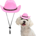 Dog Cowboy Hat, Mini Cowboy Hat for Pet with Chin Strap Adjustable Cosplay Cap, (Pink, L), Intended for Dogs and Cats/Halloween Costume/Party Decoration