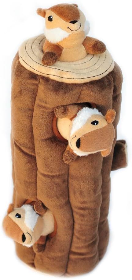 ZippyPaws Burrow- Interactive Dog & Puppy Toys for Boredom, Stimulating Pet Products to Keep them Busy, Hide & Seek Plush Dog Puzzles, Squeaky Toy for Enrichment, For Small & Medium Dogs- Chipmunk Log