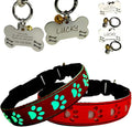 LED Dog Collar with Paw Print Design, 15 Light Modes, Waterproof, Includes Bone-Shaped Name Tag, Multiple Colors (RED, M(11.8-15.7"))