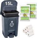 Outdoors Dog Poop Trash Can with Lid & 290PCS Waste Bags, Cute Dog Waste Trash Can for Dog Poop, Yard, Home, Garden, Kitchen, 15 Litre Grey Step with Removable Inner Bin, AG