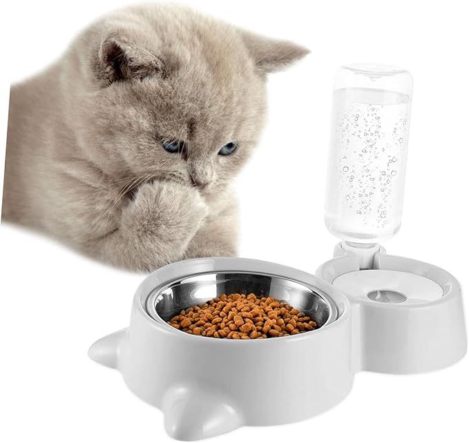 VANZACK Automatic Pet Feeder Bowl Double Dog Bowls with Water Dispenser Durable Design for Pets Convenient Pet Supplies Grey