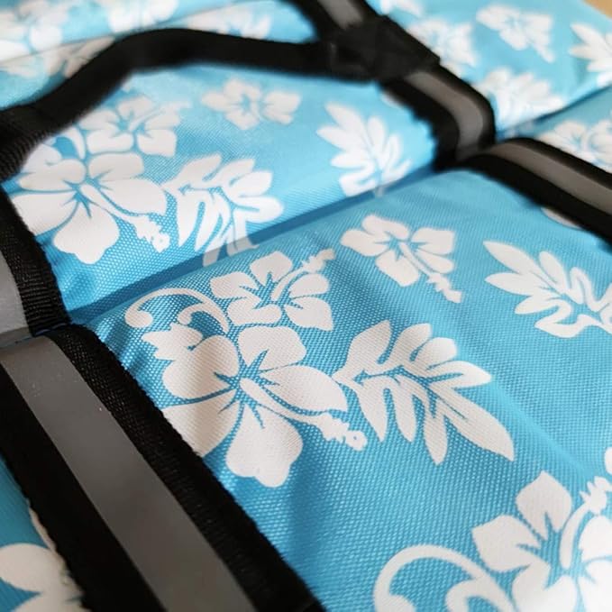 Dog Life Jacket Easy-Fit Adjustable Belt Pet Saver Swimming Safety Swimsuit Preserver with Reflective Stripes for Doggie (M, Flowers and Blue)