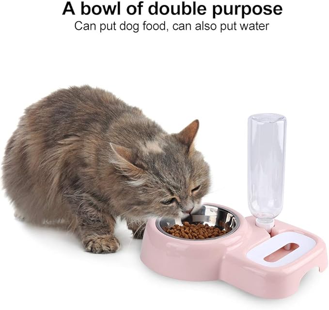 Automatic Pet Feeder & Water Bowl for Dogs Cats | Dual - Function Food & Water | Removable Baffle & Siphon Design | Adjustable Height | Easy Maintain Stainless Steel